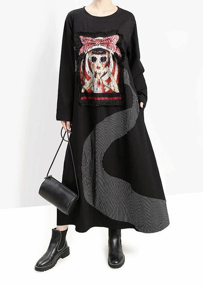 Classy Black Cotton Dresses Patchwork Ruffles Dresses