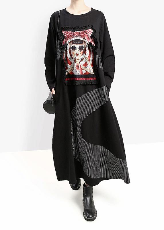 Classy Black Cotton Dresses Patchwork Ruffles Dresses