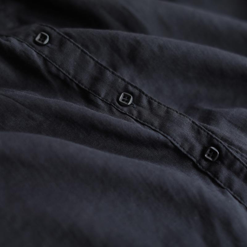 Classy Black Linen Blouse Stand Collar Utton Down Daily Blouses