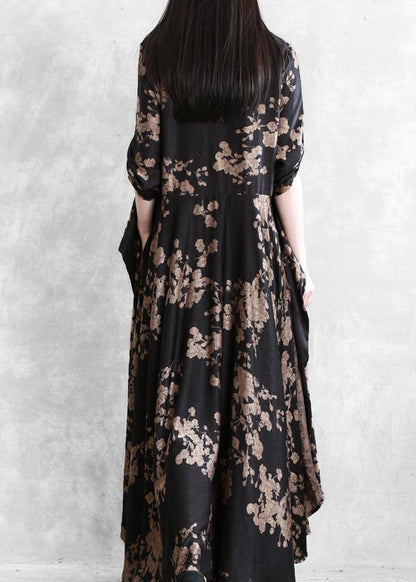 Classy Black Print Dress O Neck False Two Pieces Maxi Dress