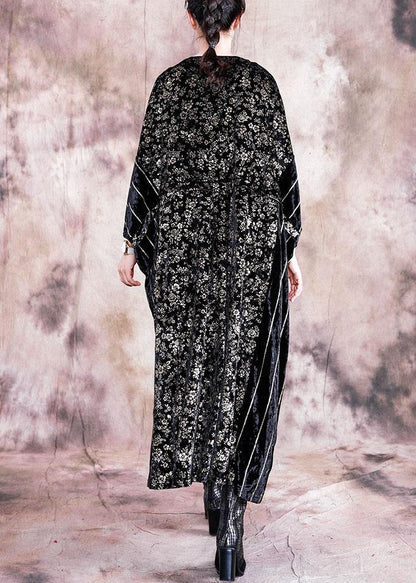 Classy Black Print Quilting Clothes O Neck Patchwork Robe Fall Dress