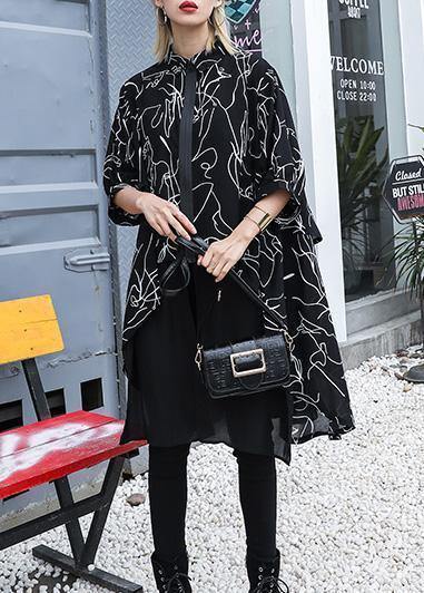 Classy Black Prints Chiffon Dresses Patchwork Tulle Art Summer Dress