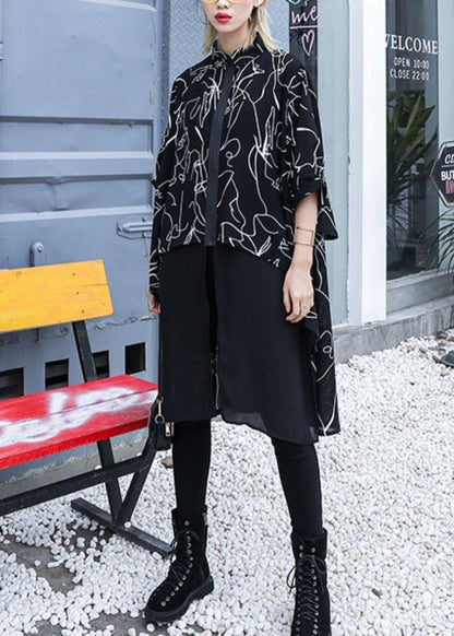 Classy Black Prints Chiffon Dresses Patchwork Tulle Art Summer Dress