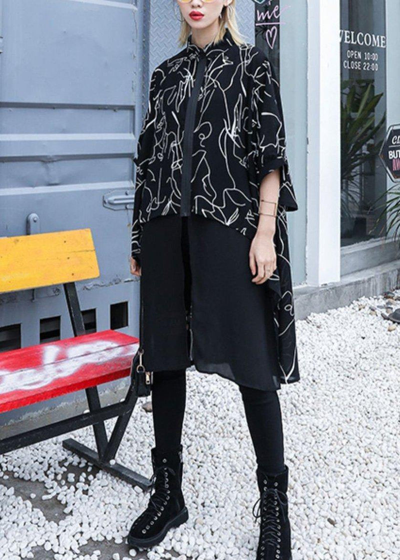 Classy Black Prints Chiffon Dresses Patchwork Tulle Art Summer Dress