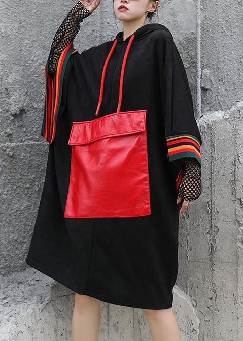 Classy Black Top Hooded Large Pockets Short Fall Blouse