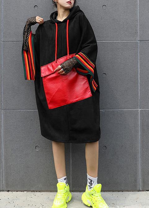 Classy Black Top Hooded Large Pockets Short Fall Blouse
