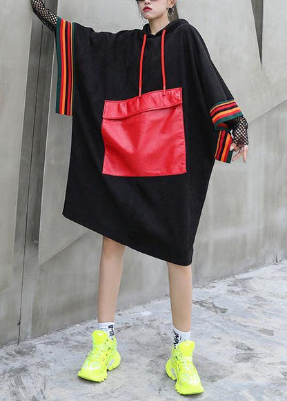 Classy Black Top Hooded Large Pockets Short Fall Blouse