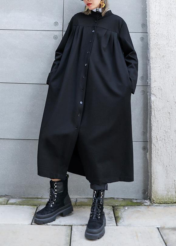 Classy Black Fine Outfit Work Outfits Stand Collar Button Fall Coat