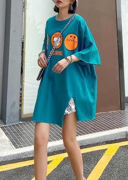 Classy Blue Pockets Cotton Clothes for O Neck Baggy a Line Summer Dresses