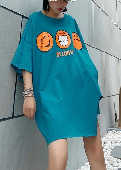 Classy Blue Pockets Cotton Clothes for O Neck Baggy a Line Summer Dresses