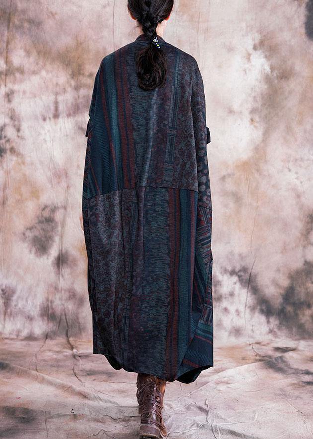 Classy Blue Print Clothes V Neck Batwing Sleeve Maxi Fall Dresses