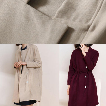 Classy Burgundy Fine Trench Coat Shape Drawstring Double Breast Coats