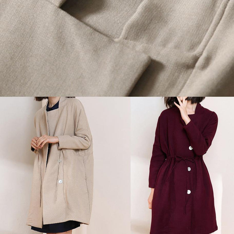 Classy Burgundy Fine Trench Coat Shape Drawstring Double Breast Coats