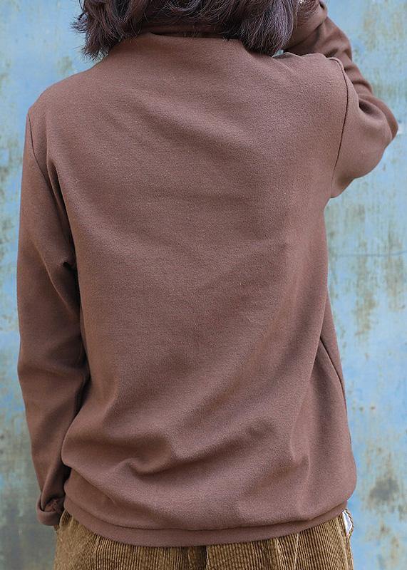 Classy Chocolate Cotton Tunic Top Patchwork Short High Neck Shirts
