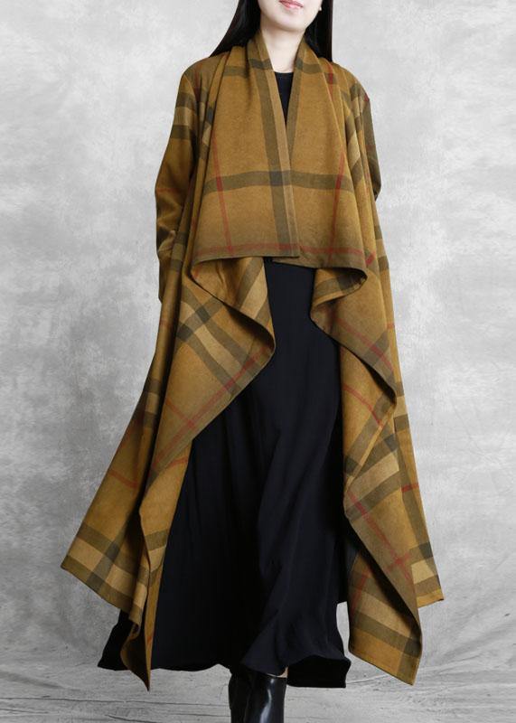 Classy Chocolate Plaid Fine Tunic Coat Tunic Pockets Outwears