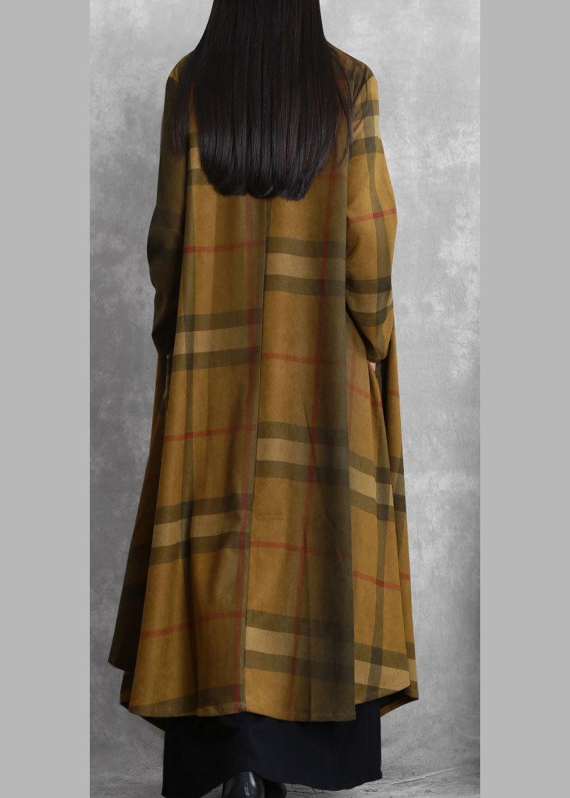 Classy Chocolate Plaid Fine Tunic Coat Tunic Pockets Outwears