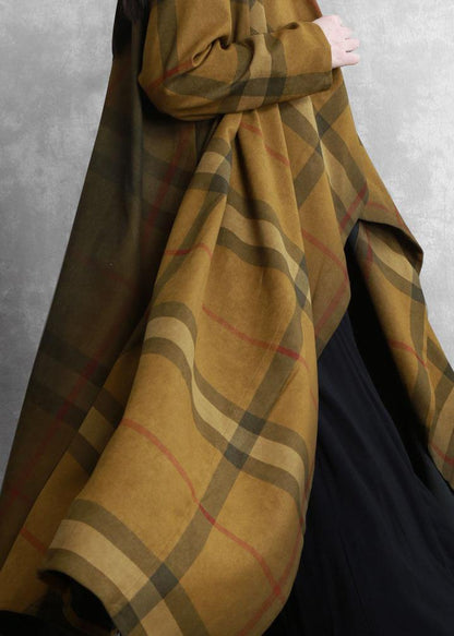 Classy Chocolate Plaid Fine Tunic Coat Tunic Pockets Outwears