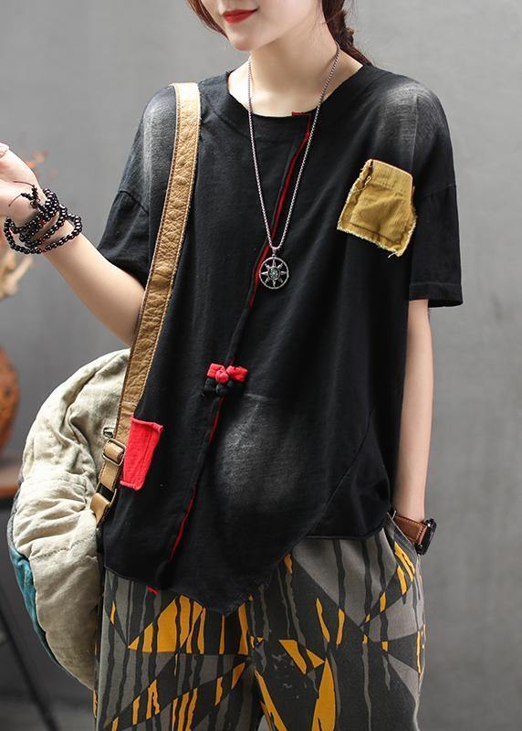 Classy Cotton Clothes Round Neck Loose Irregular Blouse