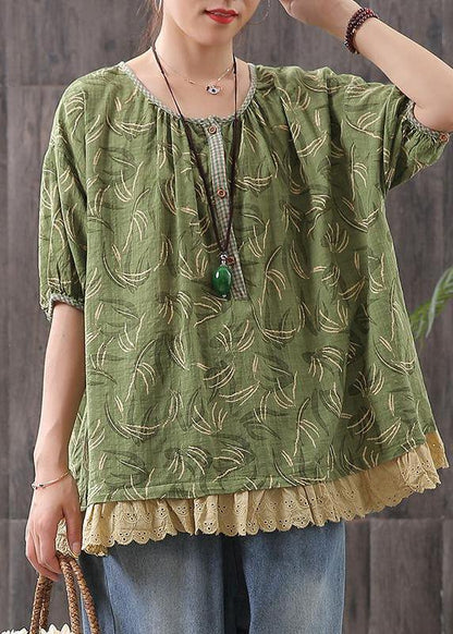 Classy Cotton Tunic Top Loose Print Short Sleeve Blouse