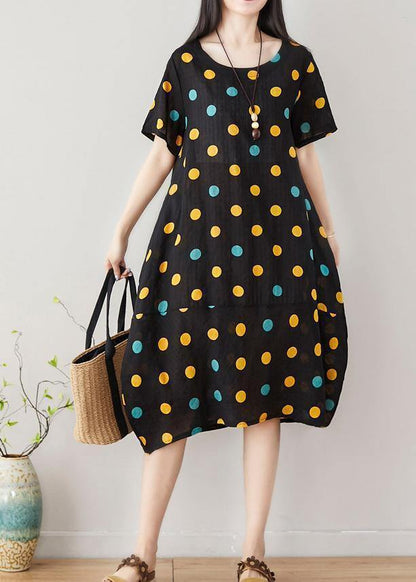 Classy Dotted Cotton Clothes Shape Black Dress Summer