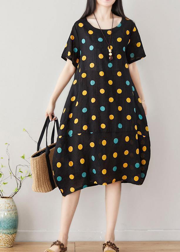 Classy Dotted Cotton Clothes Shape Black Dress Summer