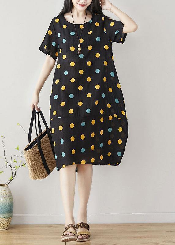 Classy Dotted Cotton Clothes Shape Black Dress Summer