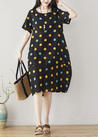 Classy Dotted Cotton Clothes Shape Black Dress Summer