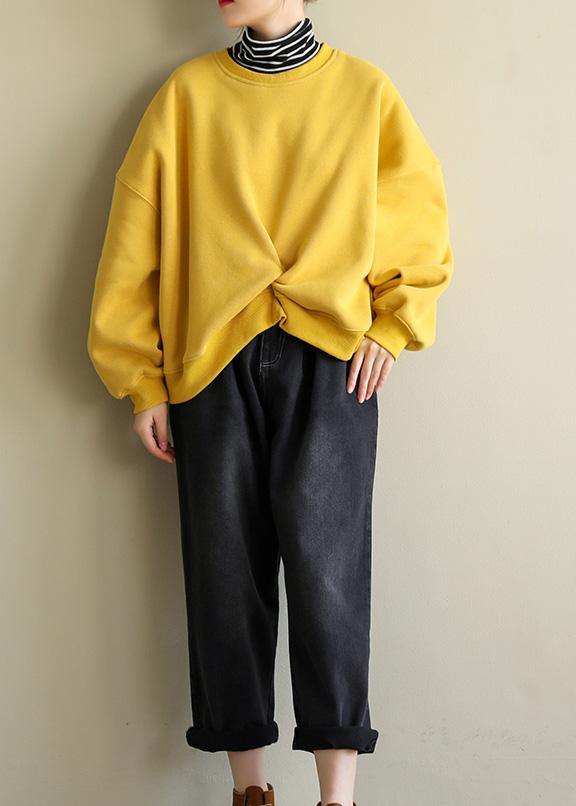 Classy False Two Pieces Cotton Spring Clothes Shape Yellow Top
