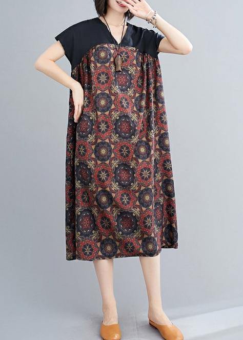 Classy Cotton Tunics V Neck Patchwork Art Summer Dresses