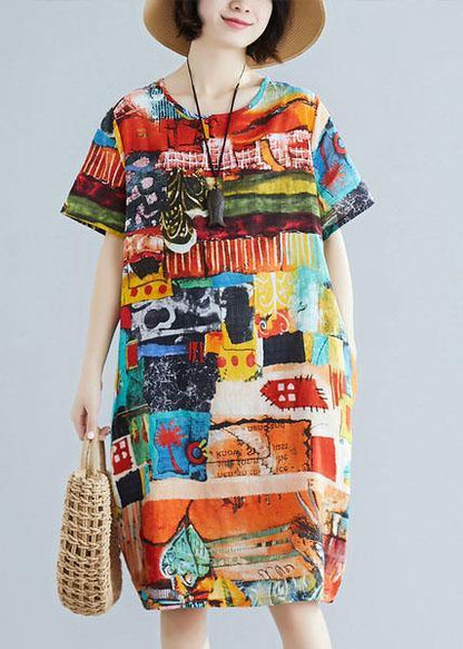 Classy Linen Cotton Dress Pattern O Neck Pockets a Line Summer Dress