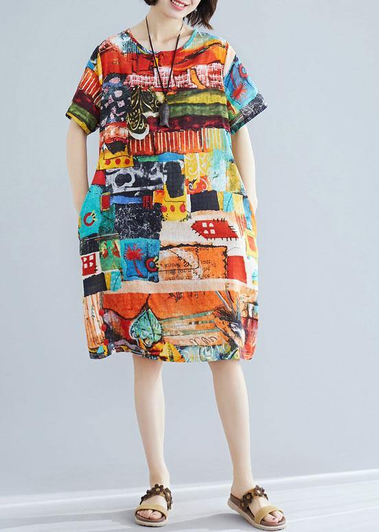 Classy Linen Cotton Dress Pattern O Neck Pockets a Line Summer Dress