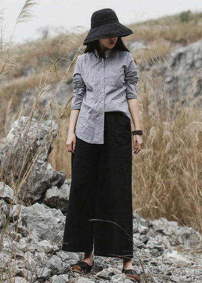 Classy gray cotton linen clothes For Women Photography long sleeve fall shirts