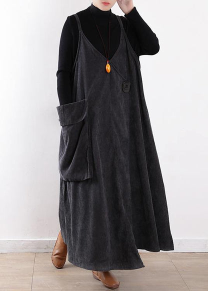Classy Gray Dress Large Pockets Long Fall Dresses