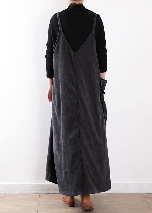 Classy Gray Dress Large Pockets Long Fall Dresses