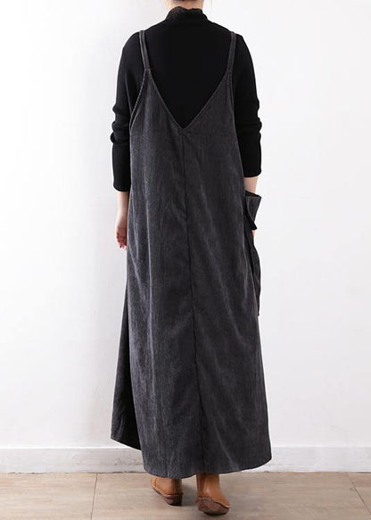 Classy Gray Dress Large Pockets Long Fall Dresses