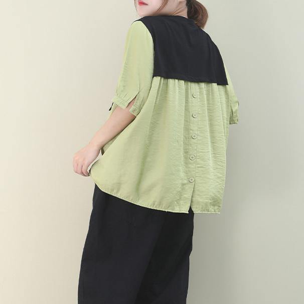 Classy Green Cotton Blouse O Neck Patchwork Art Shirts