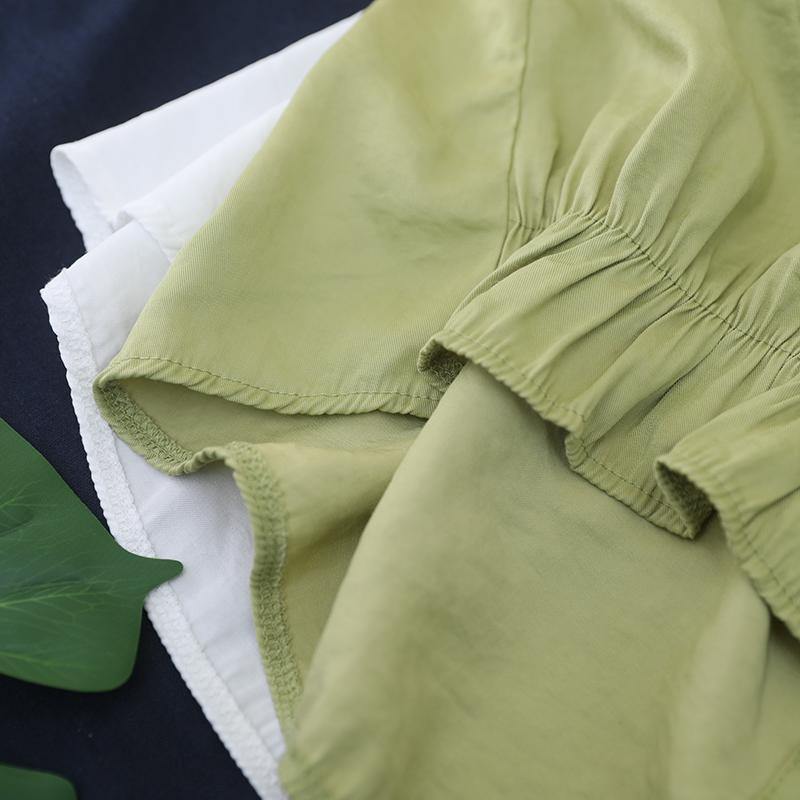 Classy Green Cotton Blouse O Neck Patchwork Art Shirts