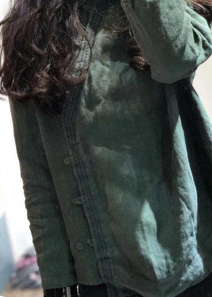 Classy Green Linen Blouses for Polo Collar Tunic Shirts