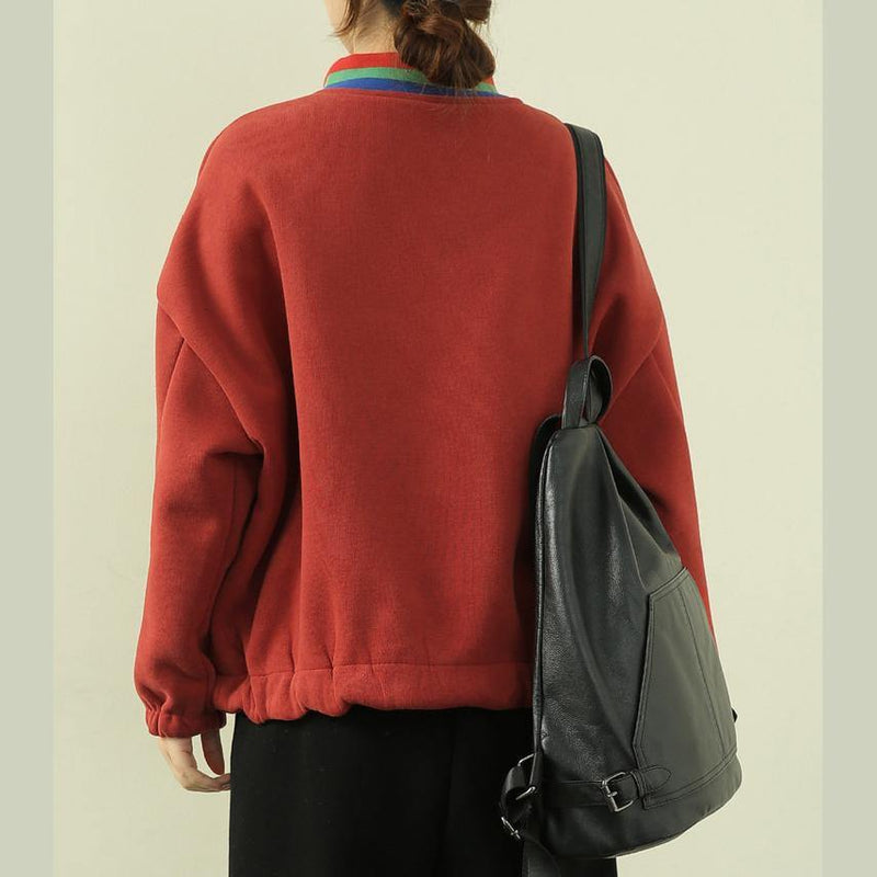 Classy High Neck Patchwork Zippered Tops Orange Blouse