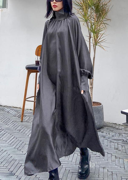Classy High Neck Cinched Quilting Dresses Shirts Gray Maxi Dresses
