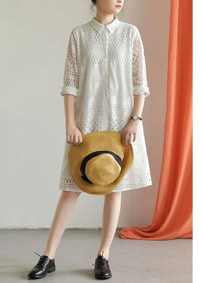 Classy Hollow Out Blended Quilting Dresses Inspiration White Patchwork Dress Fall