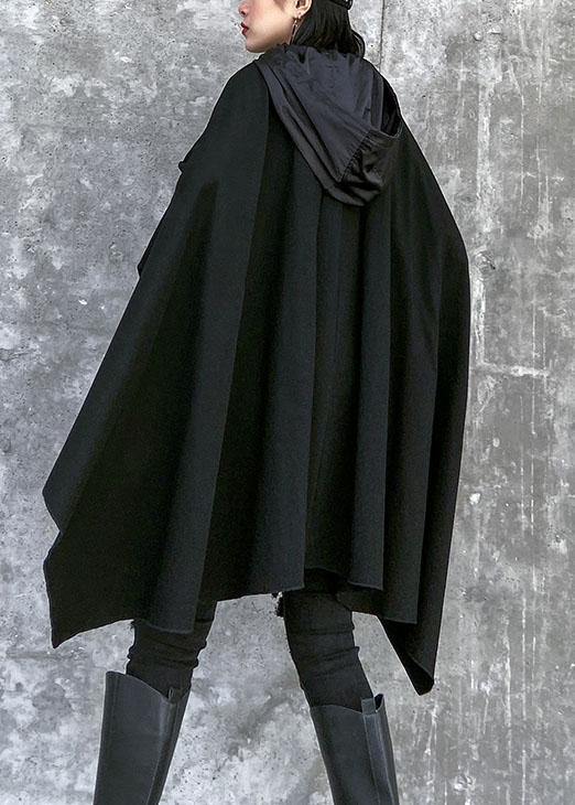 Classy Hooded Asymmetric Cotton Patchwork Shirts Cotton Black Top