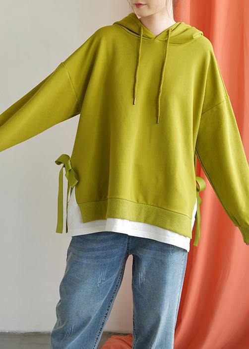 Classy hooded drawstring cotton clothes For Women Work Outfits green tops fall