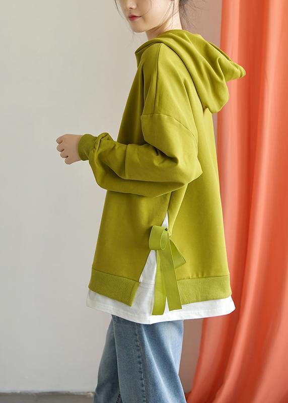 Classy hooded drawstring cotton clothes For Women Work Outfits green tops fall