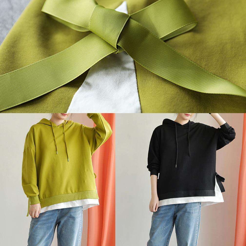 Classy hooded drawstring cotton clothes For Women Work Outfits green tops fall