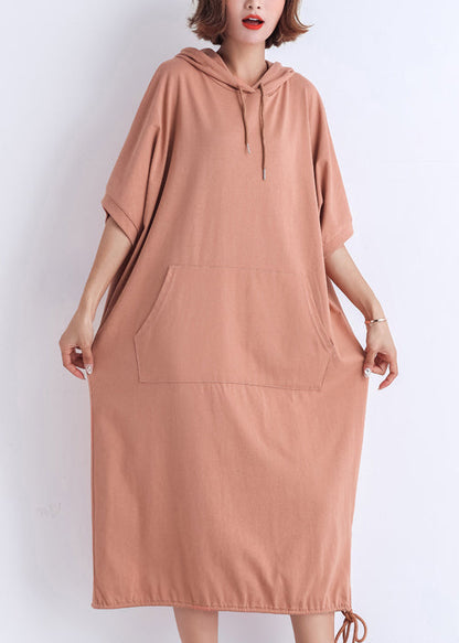 Classy Hooded Half Sleeve Cotton Tunic Top Catwalk Nude Red Dresses Summer