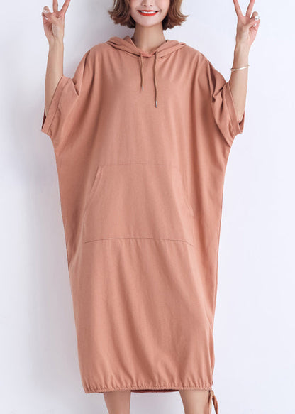 Classy Hooded Half Sleeve Cotton Tunic Top Catwalk Nude Red Dresses Summer
