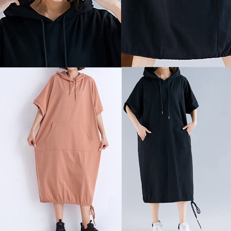 Classy Hooded Half Sleeve Cotton Tunic Top Catwalk Nude Red Dresses Summer