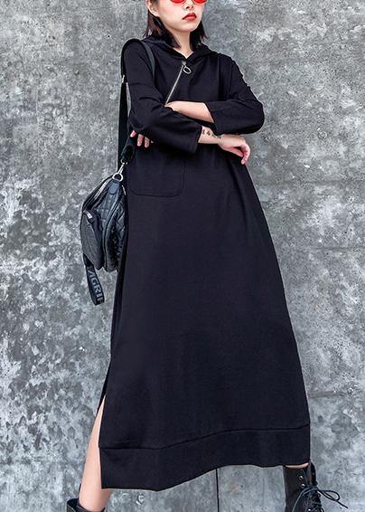 Classy Hooded Side Open Spring Wardrobes Black Dress