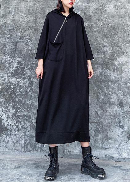 Classy Hooded Side Open Spring Wardrobes Black Dress